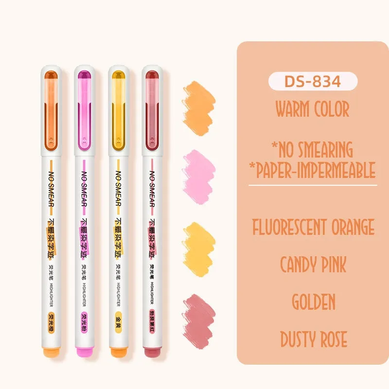 Dianshi NO SMEAR MACARON Color  Highlighter Set Refillable Highlighter Set Eco-Conscious Seven Series 4 Pen Set | Ds-834