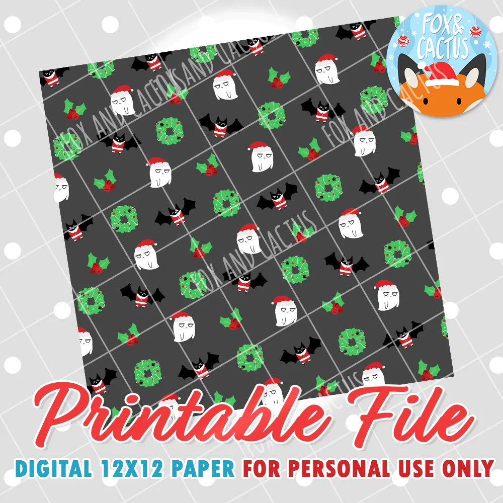Spooky Christmas 12x12 Digital Paper (DIGITAL DOWNLOAD) - Printable/Clipart File - Personal Use Only