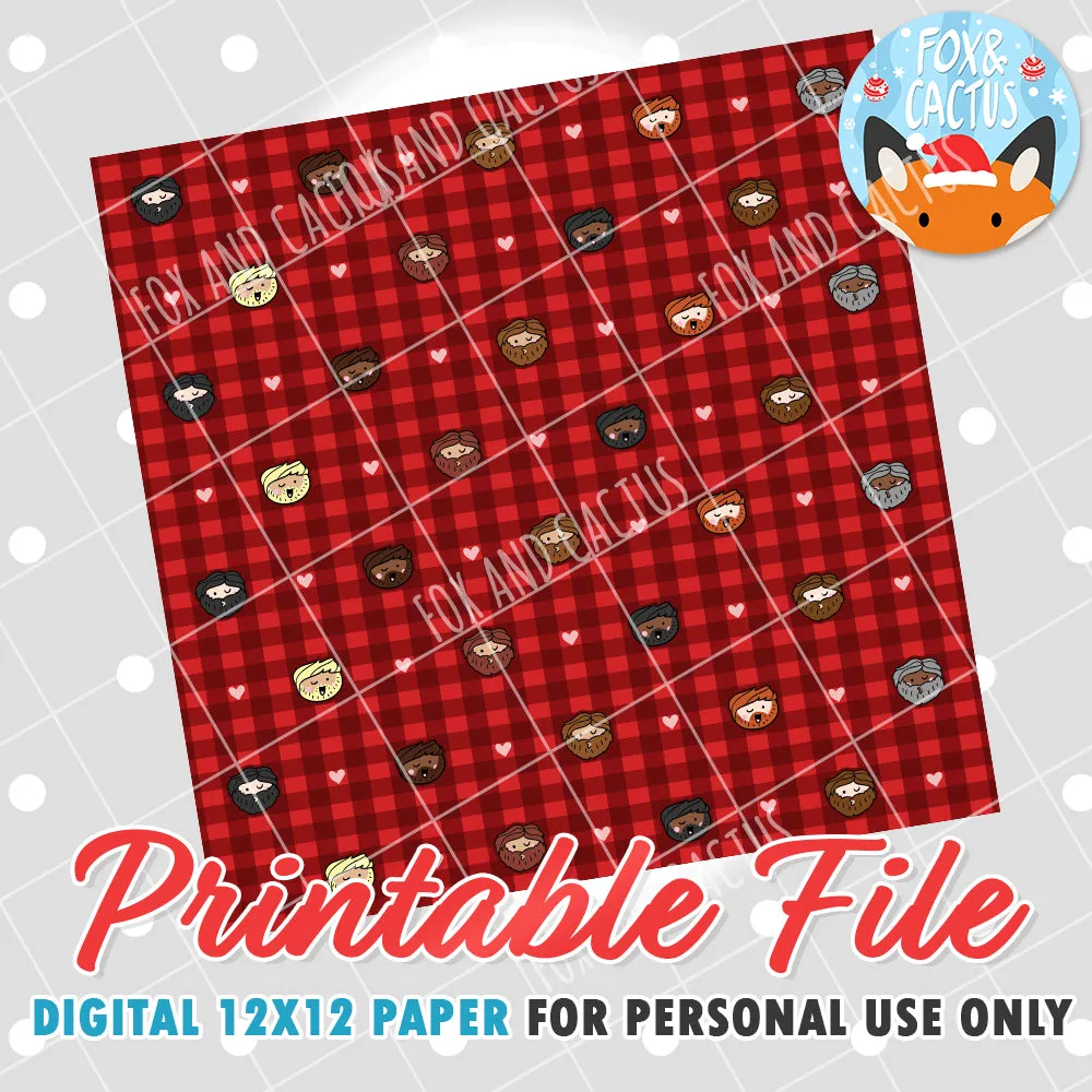 Winter Beards 12x12 Digital Paper (DIGITAL DOWNLOAD) - Printable/Clipart File - Personal Use Only